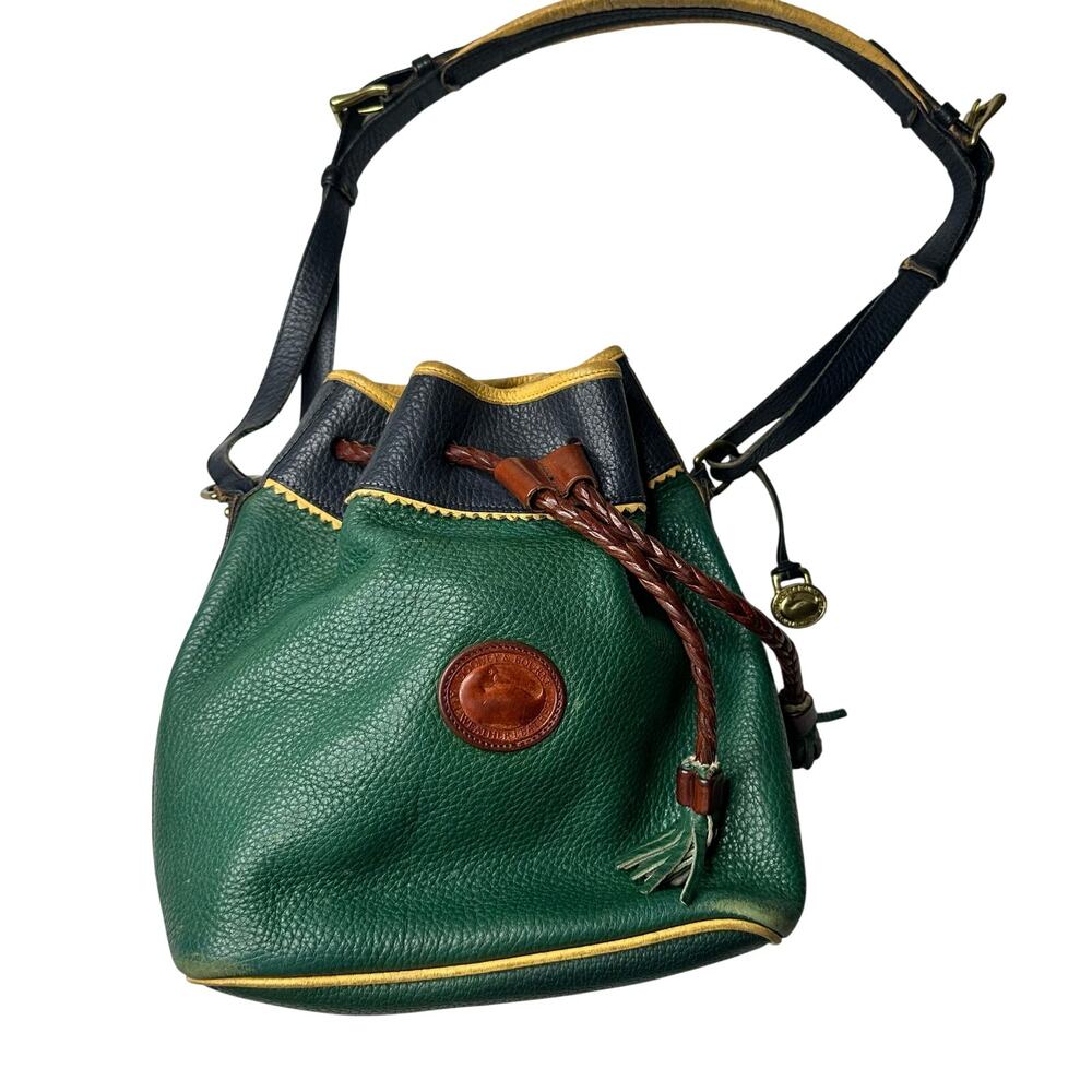 Rare Vintage 90s DOONEY & BOURKE Drawstring Tote Bag Multicolor Green Blue